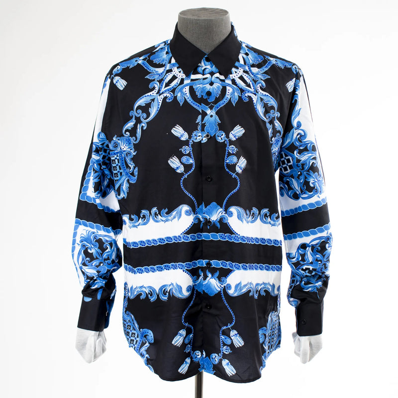 Blue Designer Rhinestone Dress Shirt