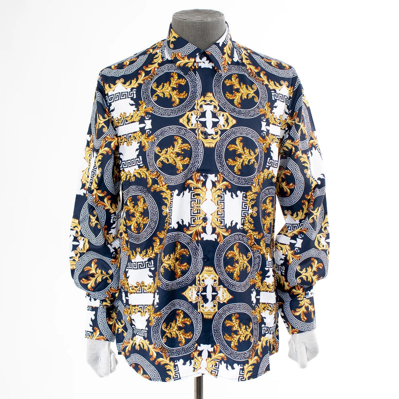 Navy Rhinestone Emblem Regular-Fit Dress Shirt