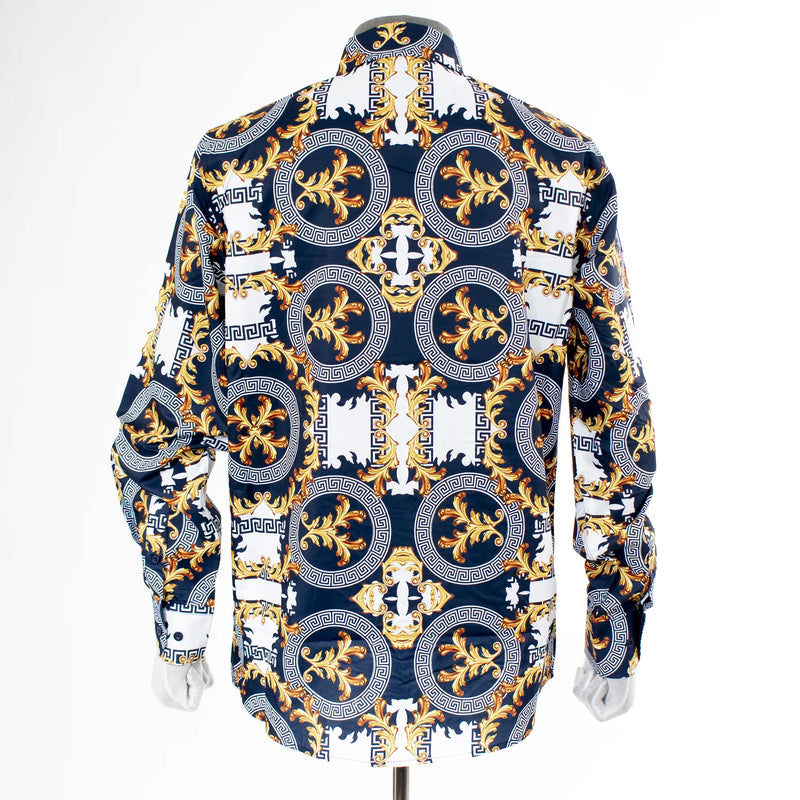 Navy Rhinestone Emblem Regular-Fit Dress Shirt