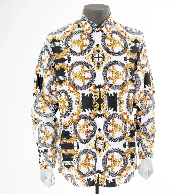 White Rhinestone Emblem Dress Shirt