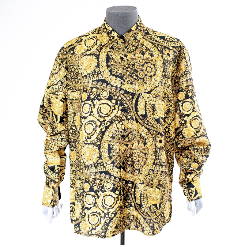 Gold Floral Designer Rhinestone Regular-Fit Dress Shirt
