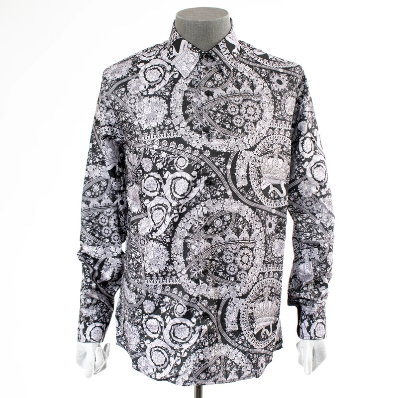 Gray Floral Designer Rhinestone Dress Shirt