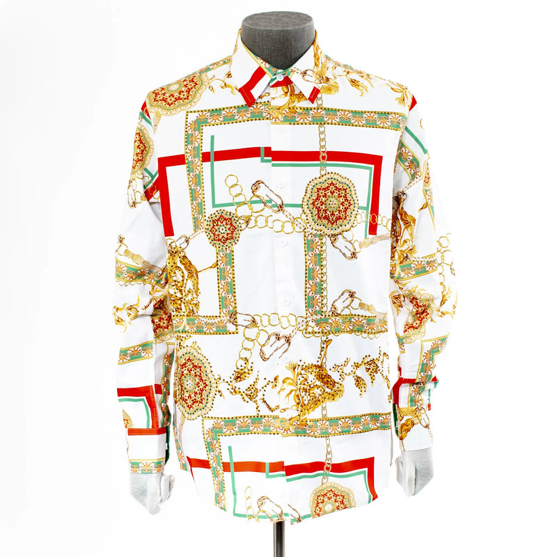 White Mediterranean Bloom Dress Shirt