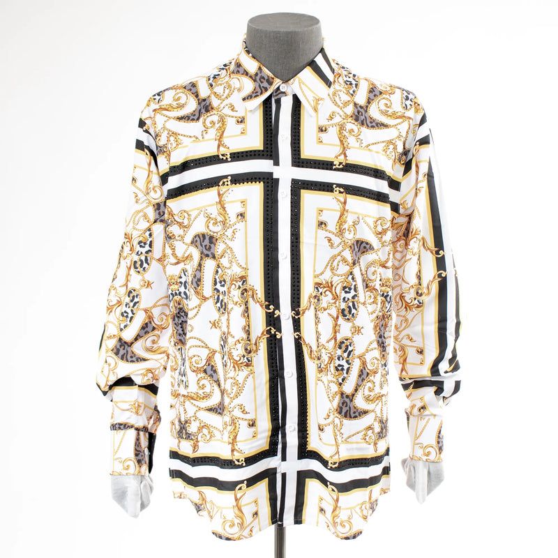 White with Rhinestone Stripes Dress Shirt