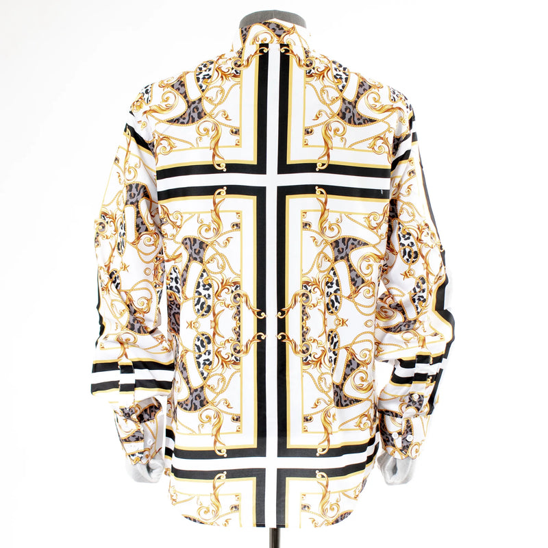 White with Rhinestone Stripes Dress Shirt