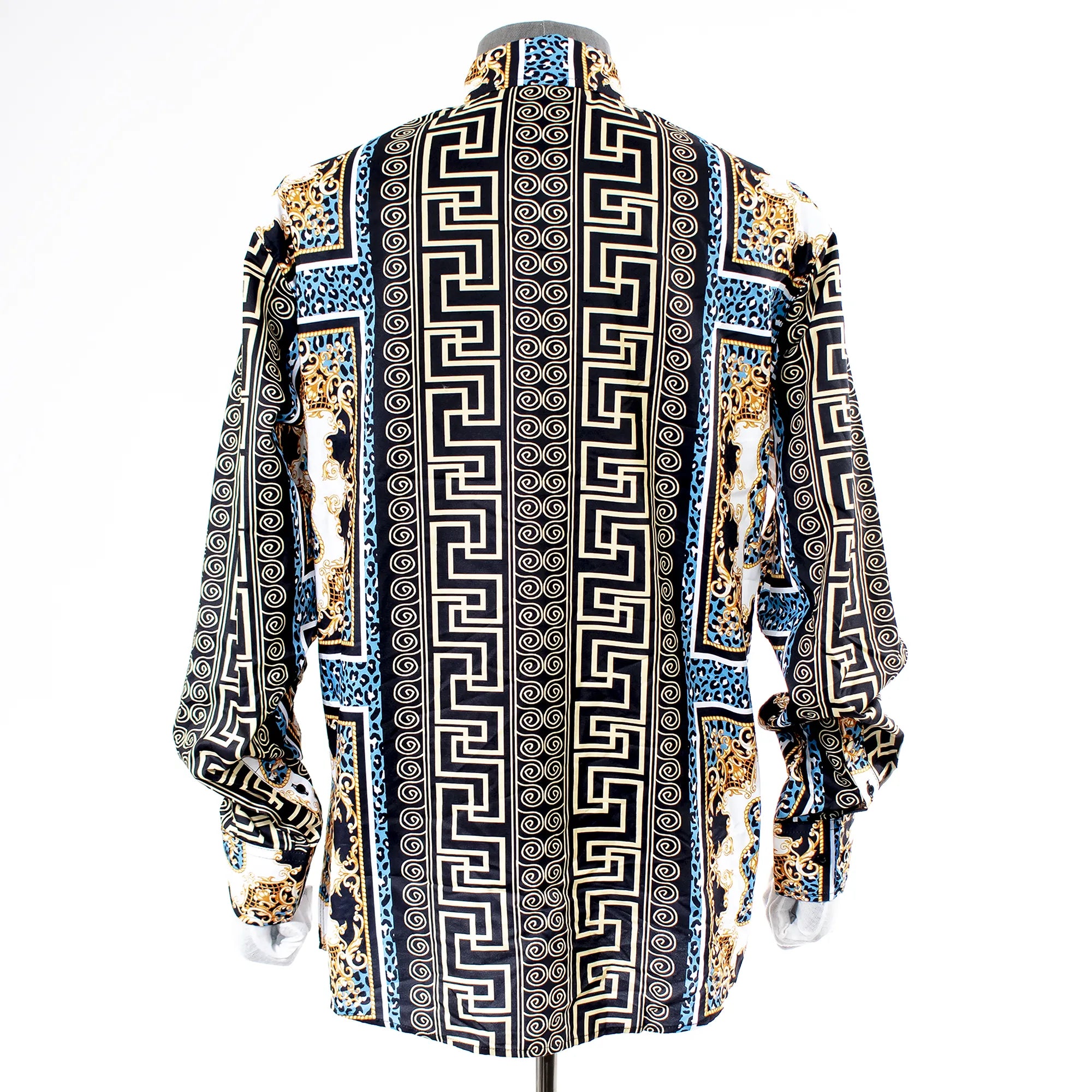 Blue Grecian Rhinestone Encrusted Regular-Fit Dress Shirt