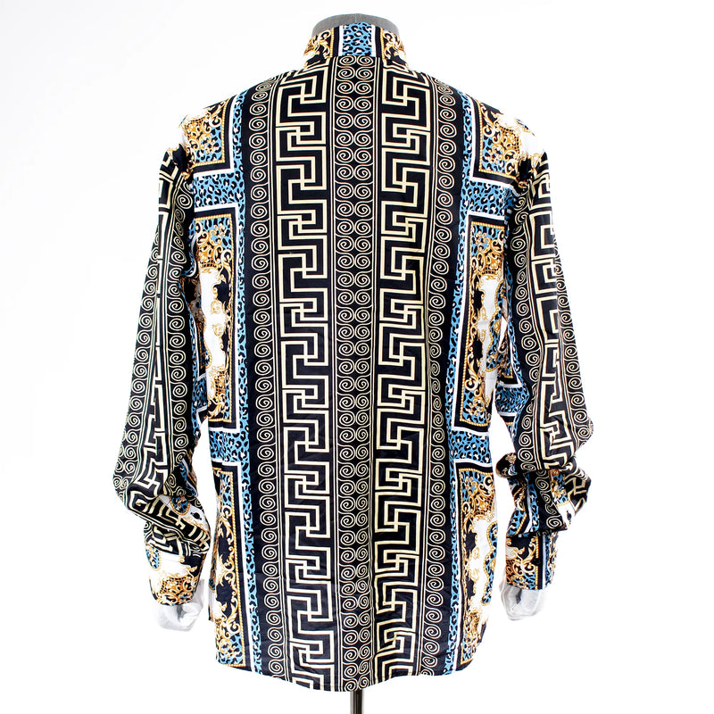 Blue Grecian Rhinestone Encrusted Regular-Fit Dress Shirt