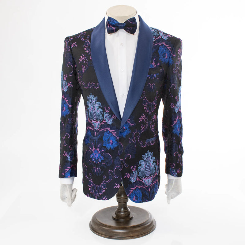 Men's Navy Blue Floral Embroidered Jacket