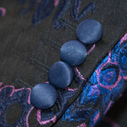 Men's Navy Blue Floral Embroidered Jacket Cuffs