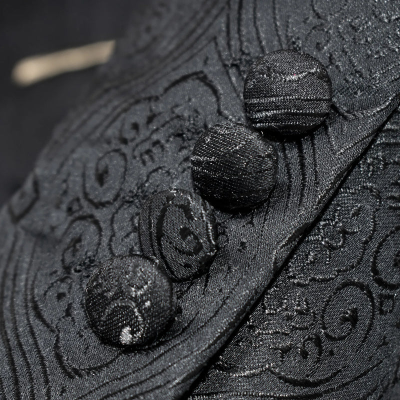 Men's Black And Gold Floral Slim-Fit Tuxedo With Gold Trim