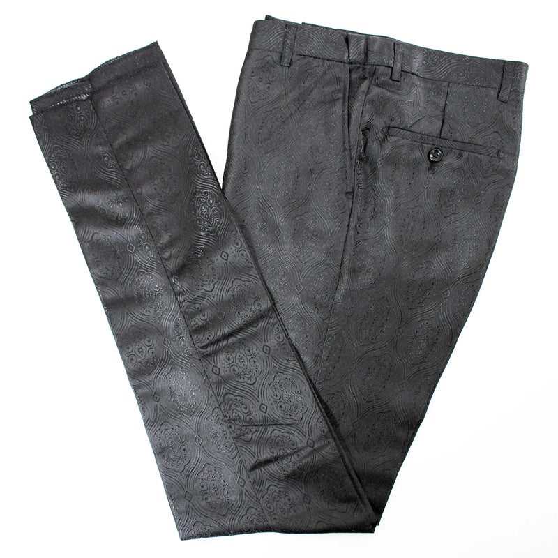 Men's Black And Gold Floral Slim-Fit Tuxedo With Gold Trim