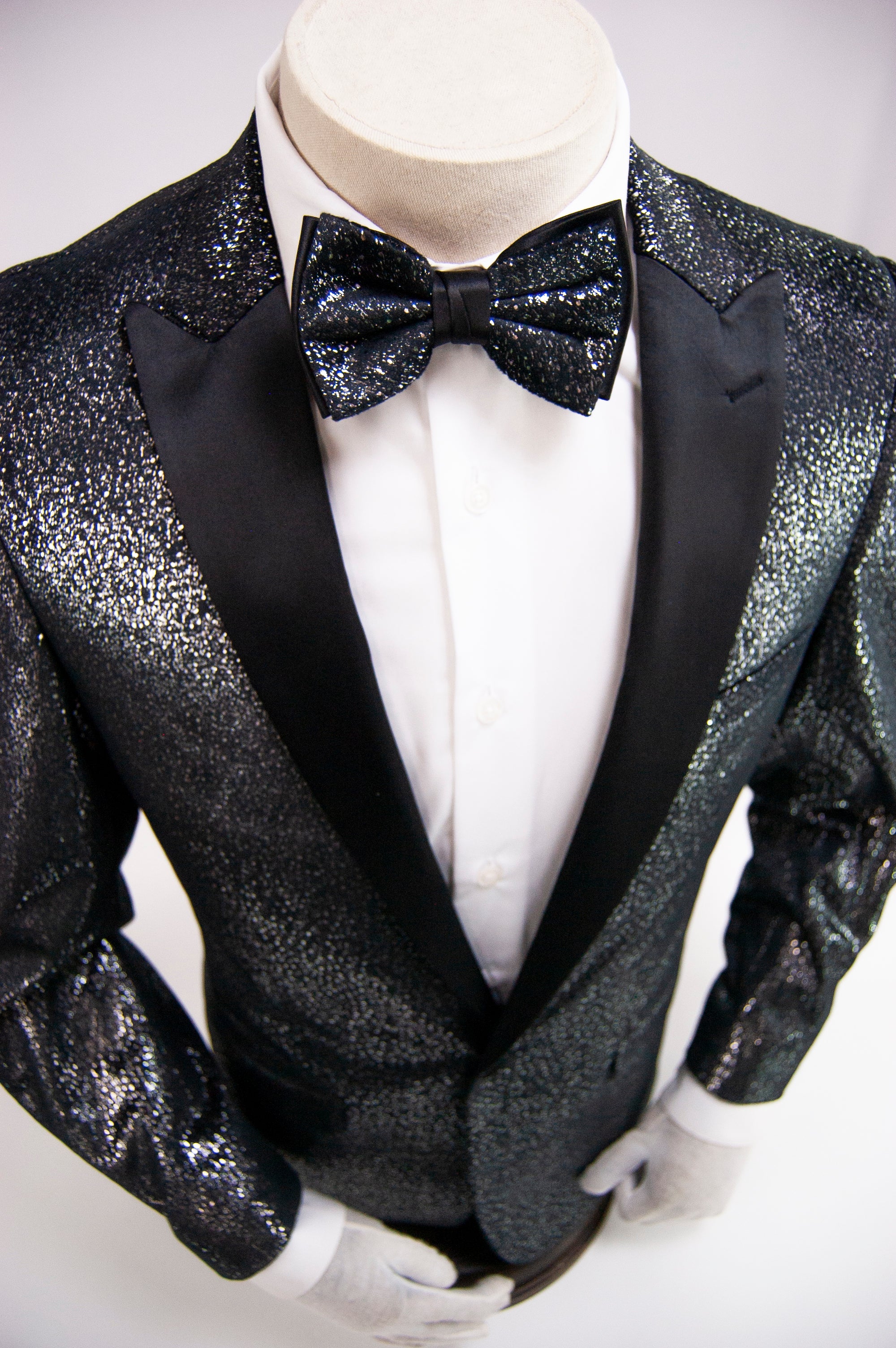 Black Metallic Flake Tuxedo Jacket