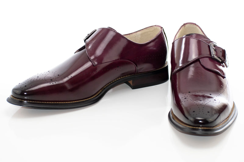 Men's Burgundy Single-Strap Monk Strap Dress Shoe With Medallion Toe