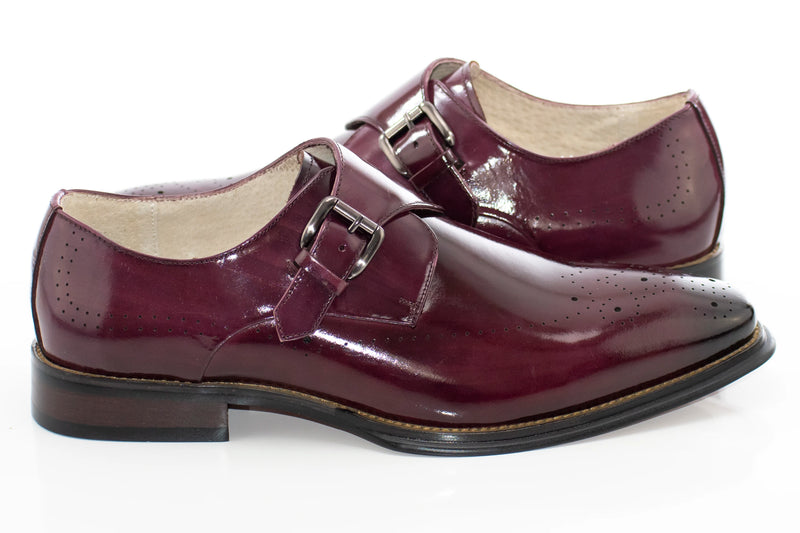Men's Burgundy Single-Strap Monk Strap Dress Shoe With Medallion Toe