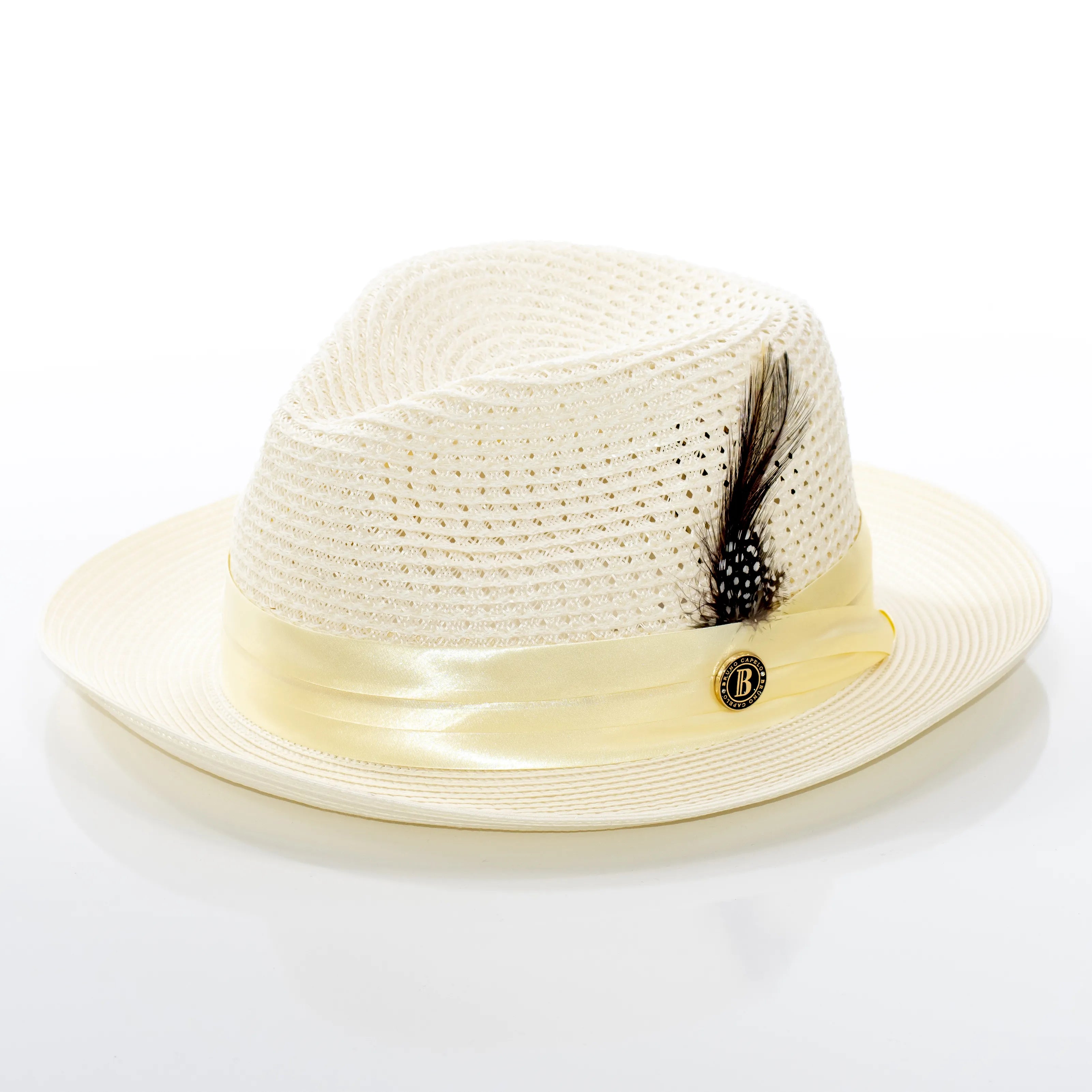 Men's Ivory White Feather Plumed Fedora