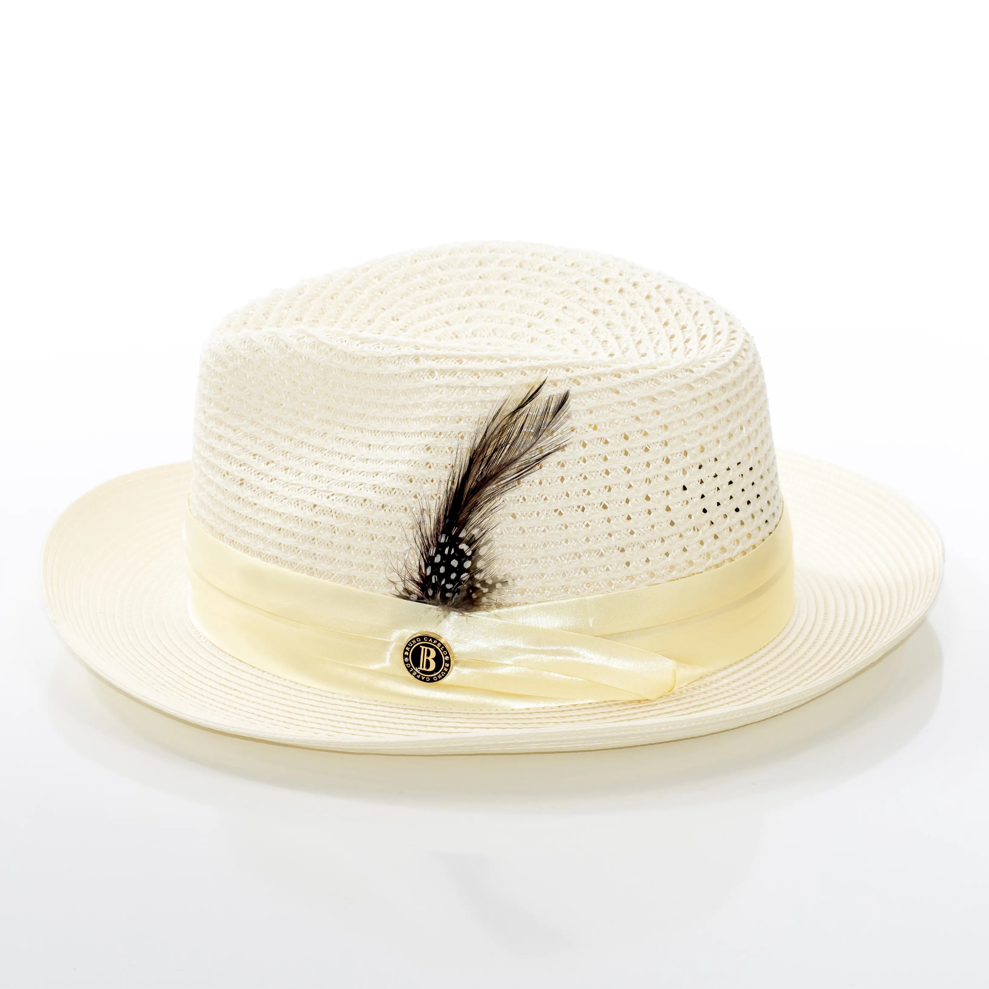 Men's Ivory White Feather Plumed Fedora
