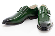 Men's Green Single-Strap Monk Strap Dress Shoe With Medallion Toe