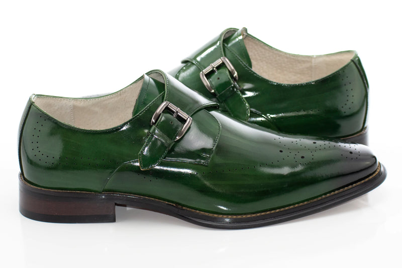 Men's Green Single-Strap Monk Strap Dress Shoe With Medallion Toe