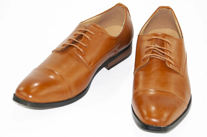 Camel Leather Cap-Toe Lace-Ups