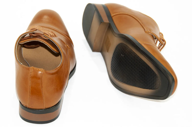 Camel Leather Cap-Toe Lace-Ups