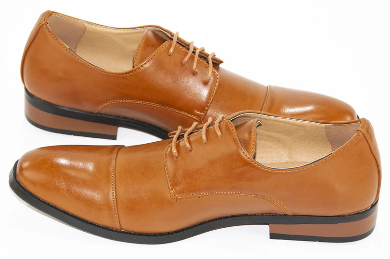 Camel Leather Cap-Toe Lace-Ups