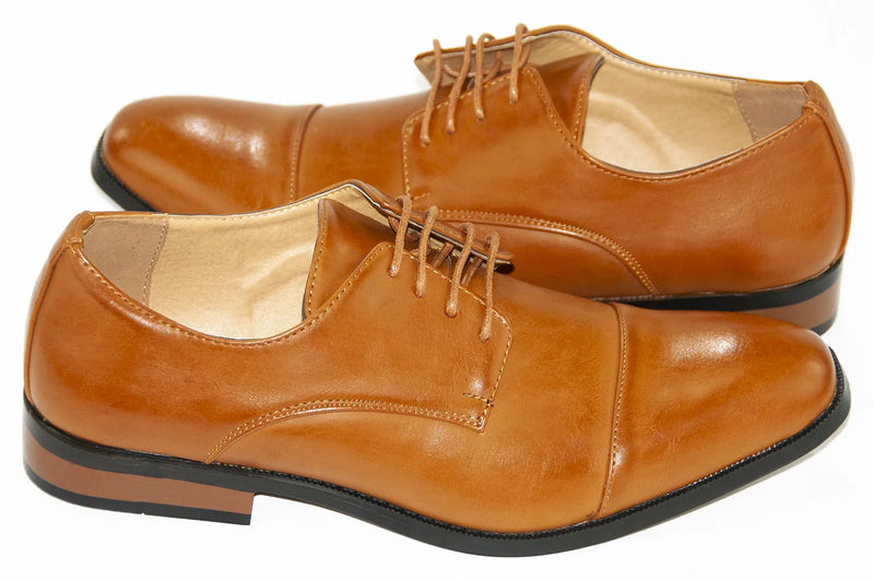 Camel Leather Cap-Toe Lace-Ups
