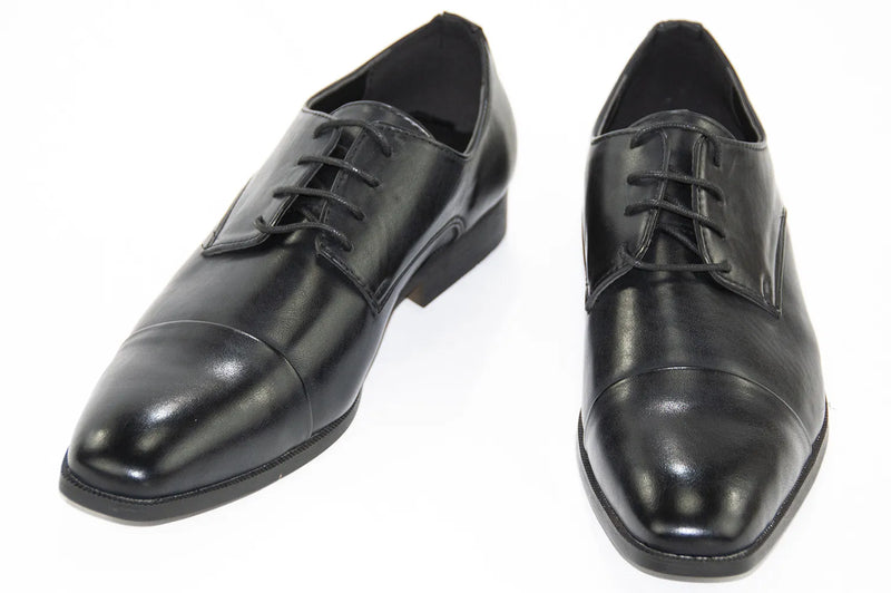 Black Leather Cap-Toe Lace-Ups