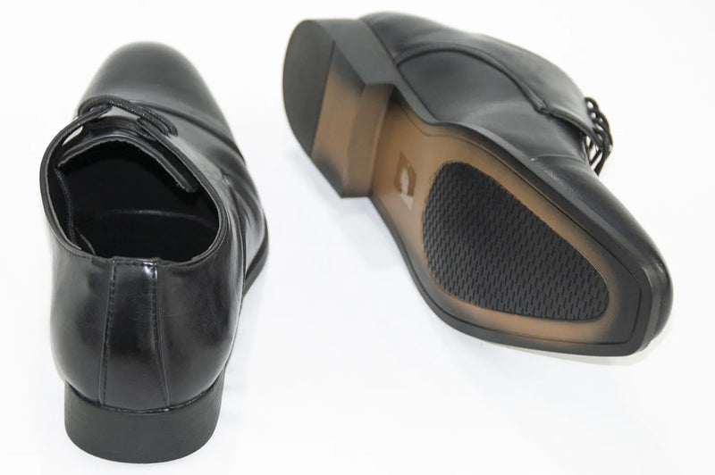 Black Leather Cap-Toe Lace-Ups