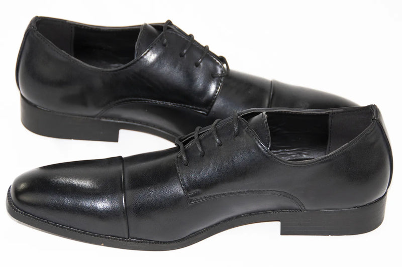 Black Leather Cap-Toe Lace-Ups