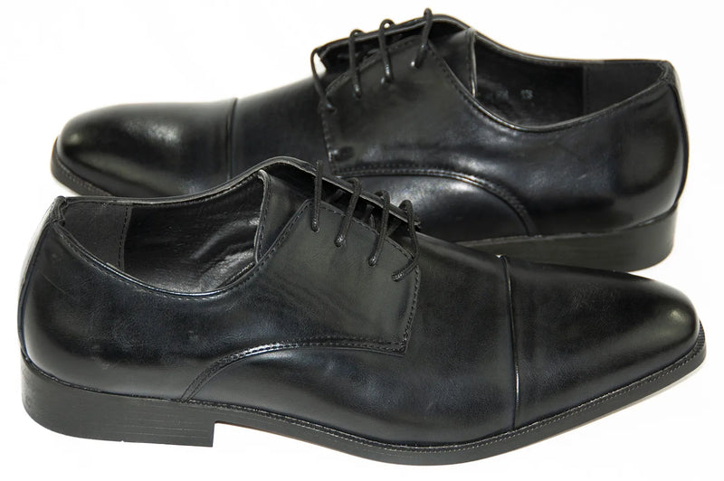 Black Leather Cap-Toe Lace-Ups