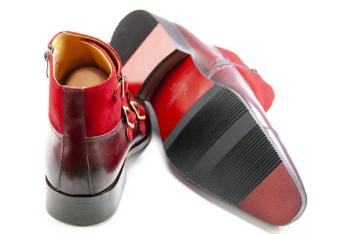 Men's Burgundy Leather And Suede Monk Strap Dress Boots