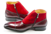 Men's Burgundy Leather And Suede Monk Strap Dress Boots