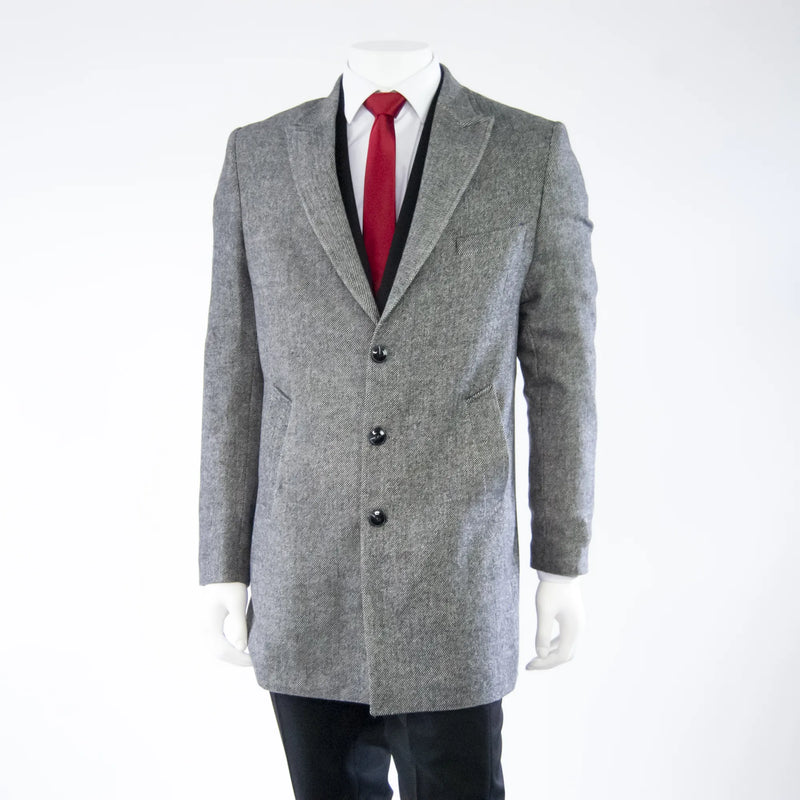 Gray Herringbone Slim-Fit Overcoat