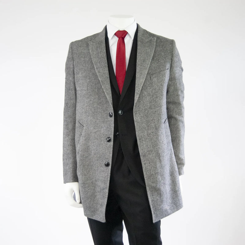 Gray Herringbone Slim-Fit Overcoat