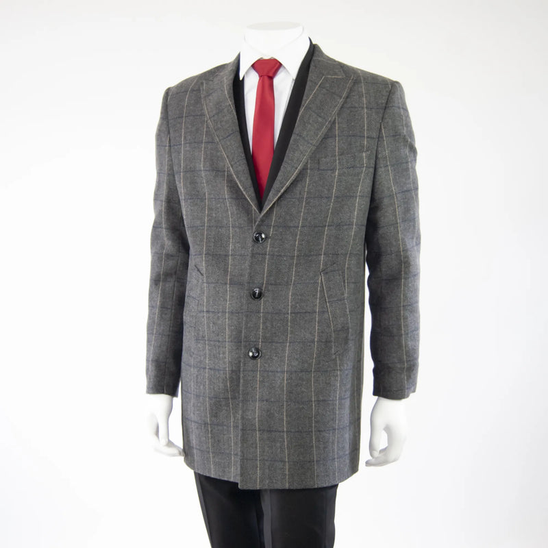 Gray Plaid Herringbone Slim-Fit Overcoat