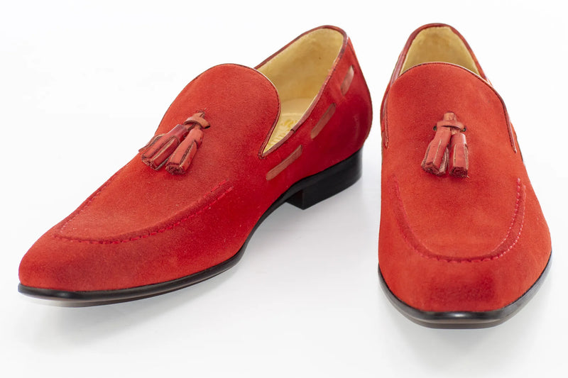 Red Suede Loafer With Matching Tassels