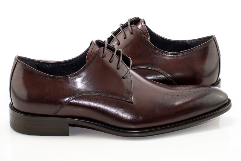 Men's Chestnut Brown Derby-Lace Dress Shoe With Medallion Toe