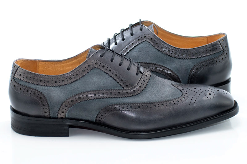 Men's Gray Vintage Oxford-Lace Dress Shoe With Medallion Toe