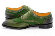 Men's Olive Green Vintage Oxford-Lace Dress Shoe With Medallion Toe