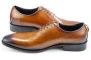 Men's Cognac Brown Vintage Oxford-Lace Dress Shoe With Medallion Toe