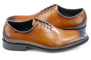 Men's Cognac Brown Vintage Oxford-Lace Dress Shoe With Medallion Toe
