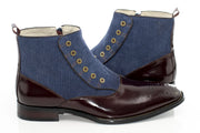 Burgundy And Navy Tweed Spat Boot - Quarter, Heel