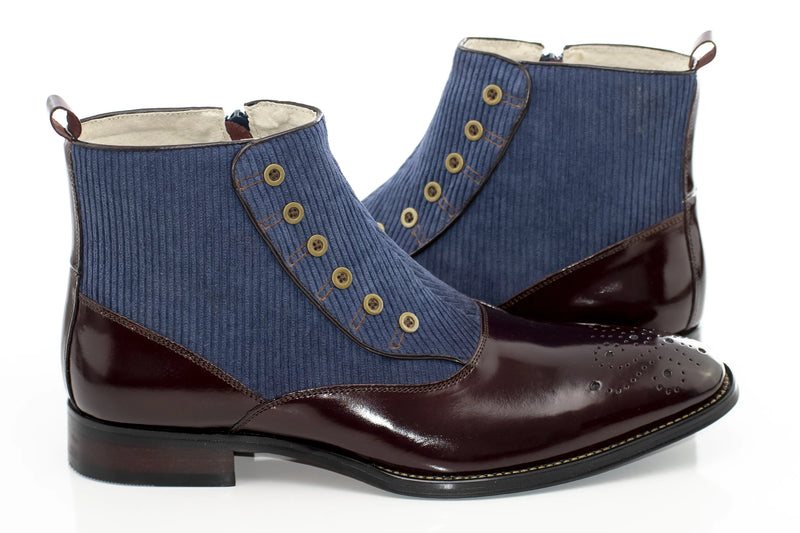 Burgundy And Navy Tweed Spat Boot - Quarter, Heel