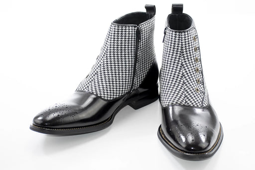 Black Leather And Tweed Spat Boot - Vamp, Toe, Outsole