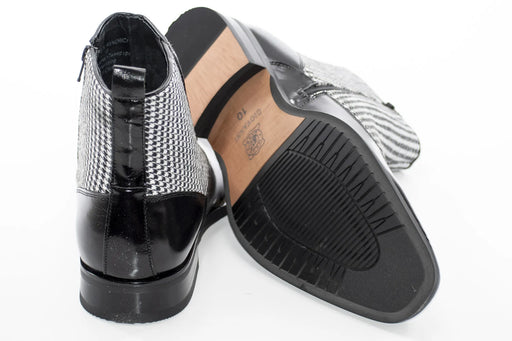 Black Leather And Tweed Spat Boot - Back, Sole