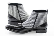 Black Leather And Tweed Spat Boot - Quarter, Heel