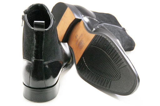 Black Leather And Tweed Spat Boot - Back, Sole