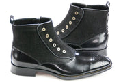 Black Leather And Tweed Spat Boot - Quarter, Heel