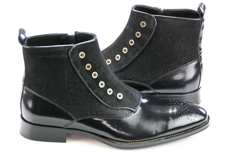 Black Leather And Tweed Spat Boot - Quarter, Heel