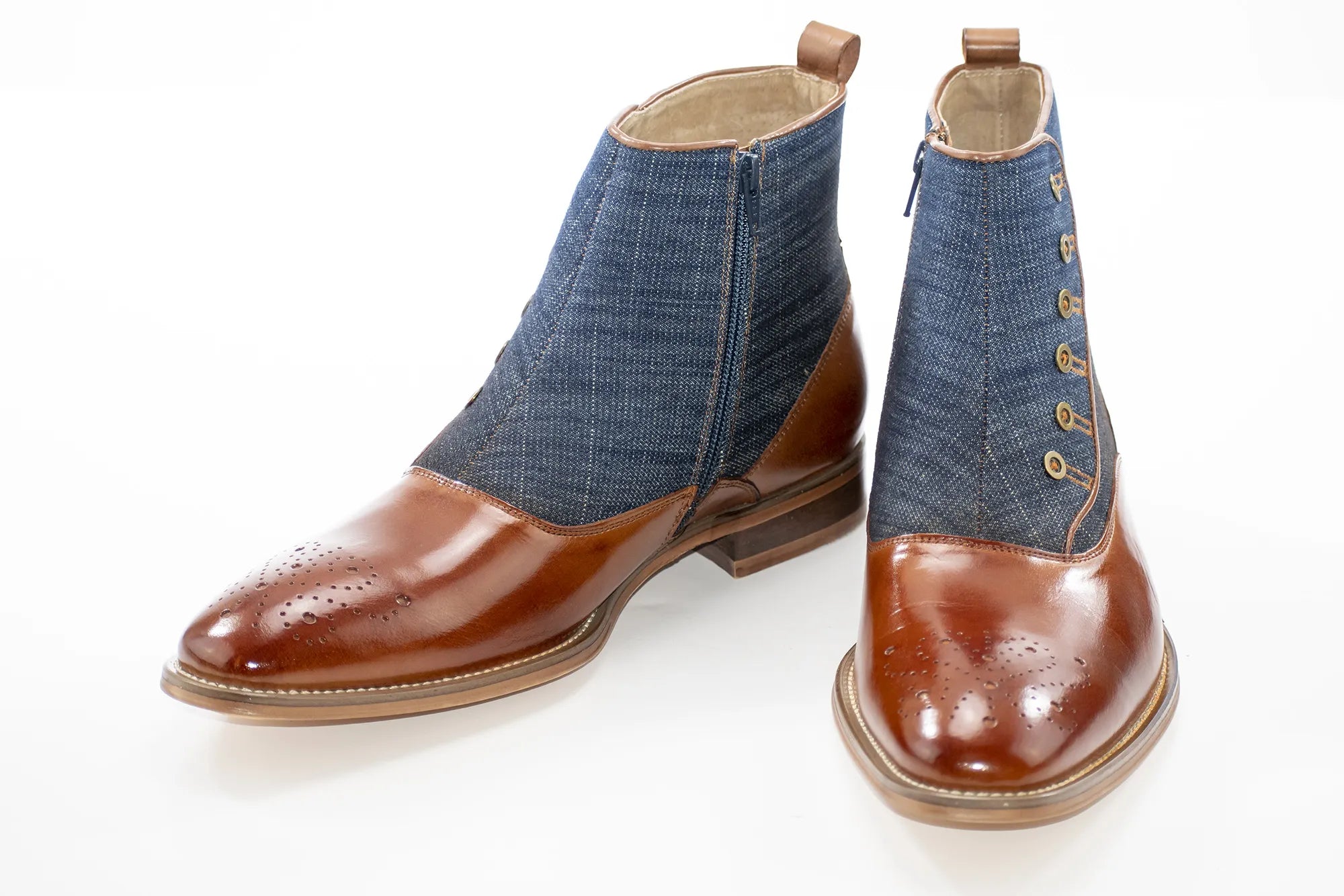 Men's Whisky Brown Leather Tweed Spat Boot